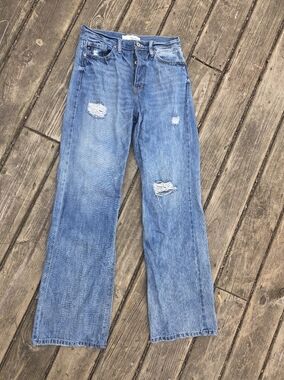 Kancan Distressed Wide-leg Button-fly jean sz 5/26 Cotton blue Ripped Streetwear